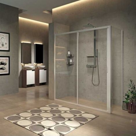 Novellini – Paroi de douche coulissante 114 x 195 cm – Verre trempé 4 mm – Traitement anti-calcaire – Installation en niche ou avec parois fixes (1/2)
