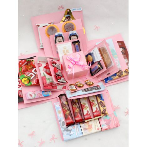 Ensemble de 16 pièces : Boîte cadeau explosion rose, boîte photo surprise, accessoires d'aum de scrapbooking DIY pour cadeaux de couple (1/5)