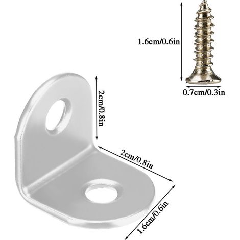 Set di 20 staffe angolari nere, staffe angolari a L, piccole staffe di collegamento rettangolari in metallo, staffe angolari a 90 gradi con viti per legno, mensole, mobili – 20 x 20 x 16, argento