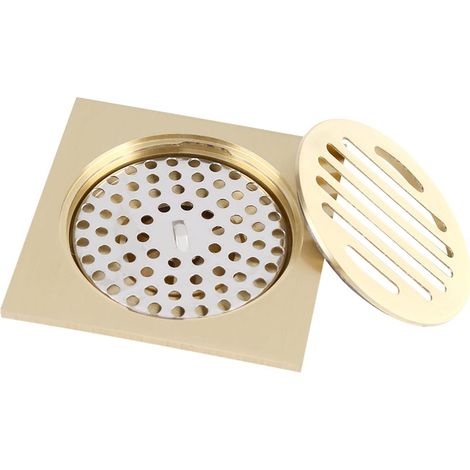 Bonde de douche carrée en laiton, 10 x 10 cm, avec couvercle de crépine amovible. (1/5)