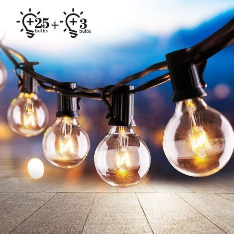 Außen- und Innenlichterketten, 7,62 Meter lange Lichterketten mit 25 + 3 Glühbirnen, wasserdichte dekorative G40-Lichterketten für Garten, Party, Terrasse, Hochzeit, Weihnachten (1/5)