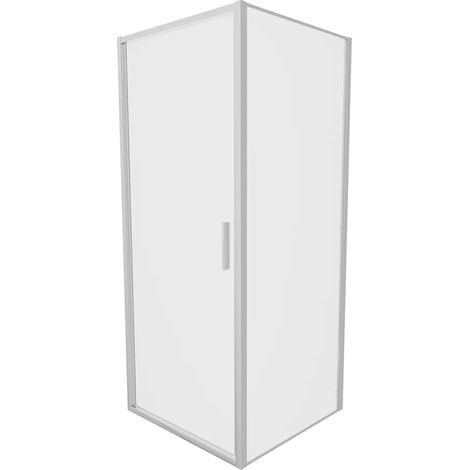 Cabine de douche Slim 90x90cm avec porte battante et paroi fixe Profils chromés et verre opaque 6mm h190 Mod. Portofino