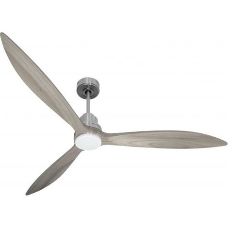 Tenerife - Super destratificateur et ventilateur DC 166 cm  Chrome pales bois gris avec Lumière 30 à 60 m²