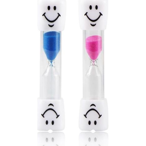 2 sabliers minuterie, 3 minutes, design souriant avec motifs de dents, en verre borosilicate et plastique, pour brossage des dents, cuisine et jeux éducatifs (1/4)