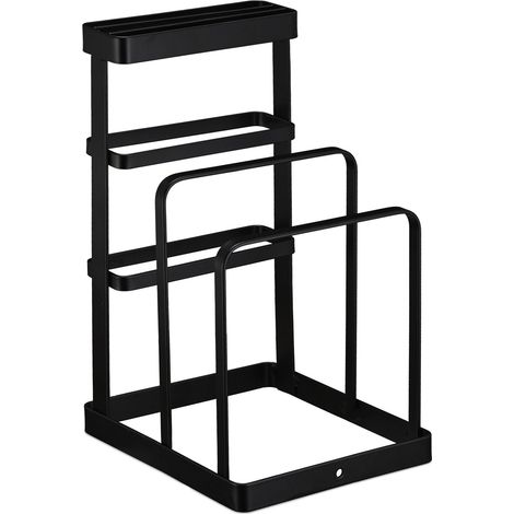 Support organiseur de cuisine block à couteaux et planches 30 x 15 x 10 cm en plastique noir mat (1/4)