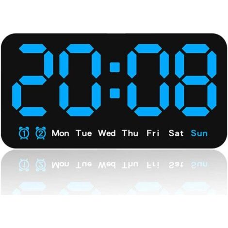 Große digitale Wanduhr/Wecker – Beleuchtete Ziffern, Doppelalarm, 3 Helligkeitsstufen