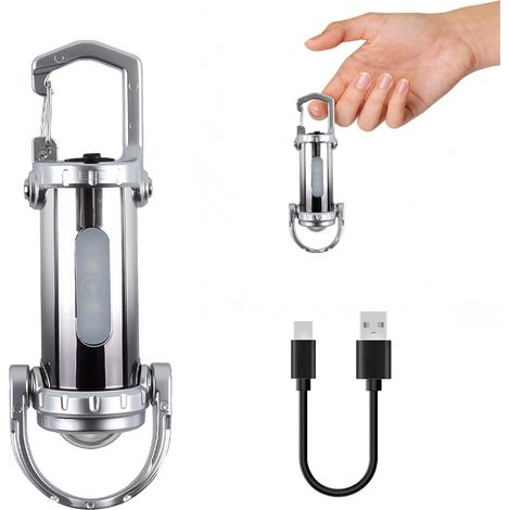 Mini porte-clés super lumineux 1200 lm - Mini lampe de poche LED super lumineuse - Lampe de poche LED rechargeable - Lampe de poche étanche pour la maison, la voiture, le travail en plein(Argent) (1/5)