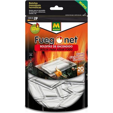Sachets de ventre Fungonet. Sacs de monodose aux barbecues lgers, chemines et les plus lgers. 20 sacs allums.