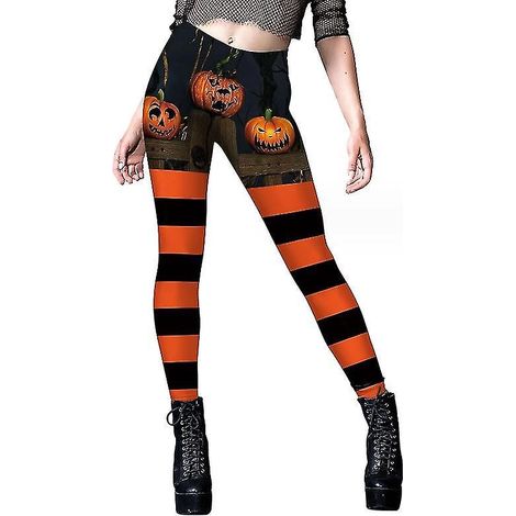 Halloween-Leggings mit Kürbisstreifen, Grafikprint, ideal für Cosplay-Partys – Größe S – Stil 3 (1/5)