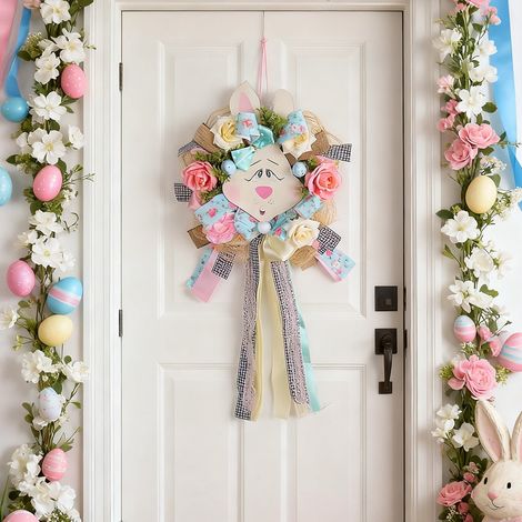 Guirlande De Porte Paques - Lapin Et Oeufs - 60 X 30 X 6 Cm - Décor Pour Porte D'Entrée Et Mur - 1 Pièce (1/5)