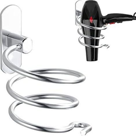 CSPARKV 9.3x12.5x11.5cm Porte Sèche Cheveux Forme de Spirale, Support Sèche Cheveux et de Lisseur Mural en Aluminium Fixation sans Perçage, Support de Câble pour Cuisine Salle de Bain Accessoires de (1/5)