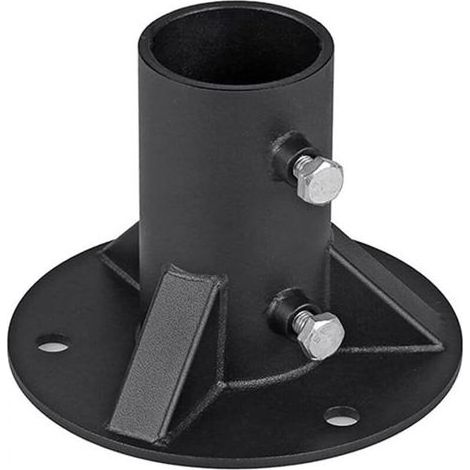 Plaque de base robuste en acier pour poteau de clôture avec bride de mise à la terre ronde en métal, support de montage noir pour support de garde-corps, poteau d'éclairage ou boîte aux lettres (52 mm (1/4)