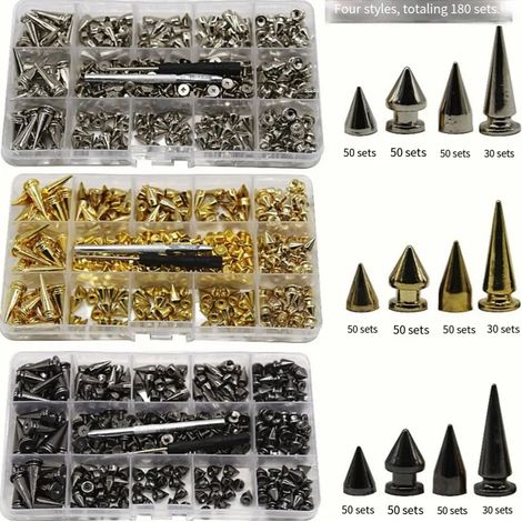3 coloris, 540 pièces, rivets métalliques pour ceinture, rivets décoratifs en alliage, rivets punk à tête conique, rivets mâles et femelles (1/5)
