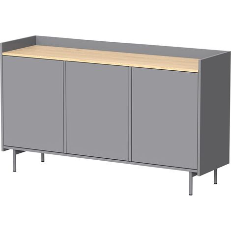 Credenza Velina, Grigio/quercia, 140 x 82 cm con 6 scomparti, Vicco
