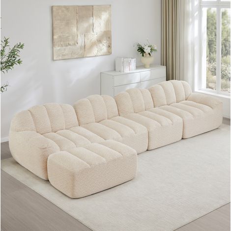 Divano modulare 4 posti con pouf in tessuto OKMYHOME (1/5)