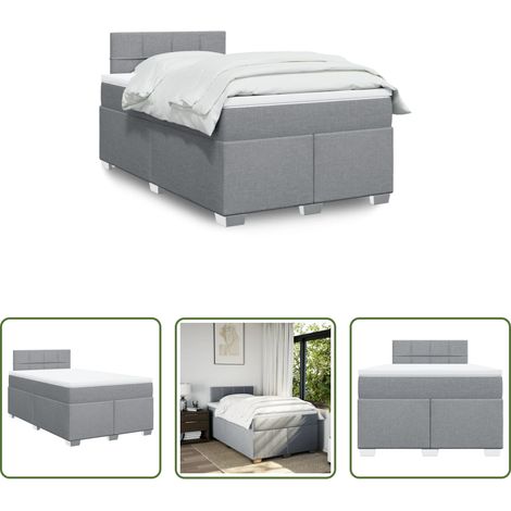 vidaXL Surmatelas - Sommier à lattes de lit avec matelas Gris clair 120x200cm Tissu (1/5)