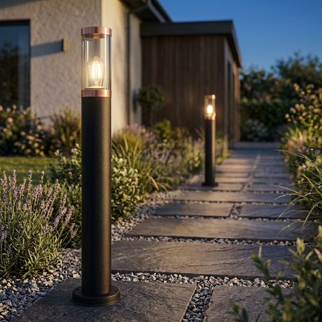 Lampadaire d'extérieur à 2 LED, lampe de jardin, IP44, noir, acier inoxydable, H 80 cm (1/5)