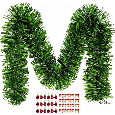 Guirlande de Noël de 15 m sans éclairage - Guirlande de branches de sapin vert artificielle - Décoration de Noël pour l'intérieur et l'extérieur - Avec 45 boules de Noël et 45 nœuds papillon (1/5)