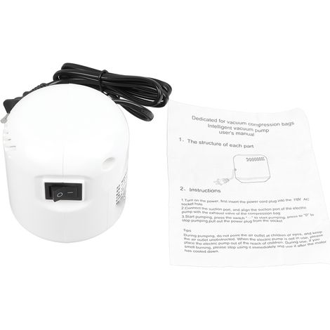 Sac de rangement électrique avec pompe blanche puissante et efficace, fonctionnement facile, pompe à air électrique 110V prise US pour sacs de compression (1/5)