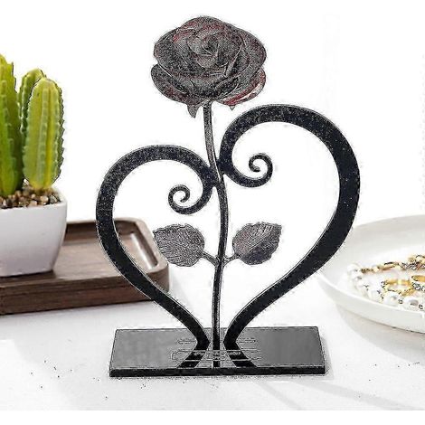 Rose en fer forgé rouge artisanale avec socle en forme de cœur (cadeau) (1/5)