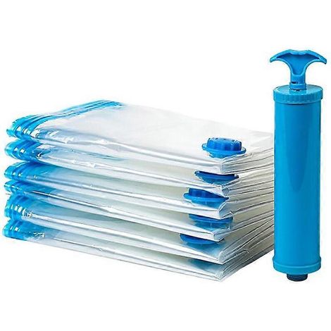 Lot de 6 sacs de rangement sous vide avec pompe - 80 x 120 cm - Bleu, sacs de rangement sous vide XXL (1/5)