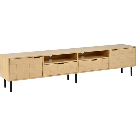 CHICFURN Mueble TV para salón y comedor, 200 x 35 x 44,5 cm, para televisores de hasta 80 pulgadas, con 2 cajones, 2 puertas y 2 huecos, acabado en madera clara (1/5)