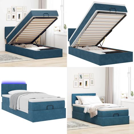 vidaXL Ottoman-Bett mit Matratze & LEDs Dunkelblau 90x190 cm Samt (1/5)