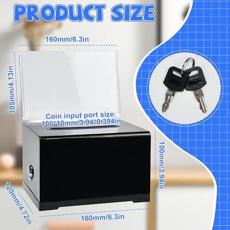Acrylic Urn with Lock Black 16 x 11.5 x 10 cm Suggestion Box with Lock Urn Box with Lock Privacy for Election Surveys Donations (1/4)