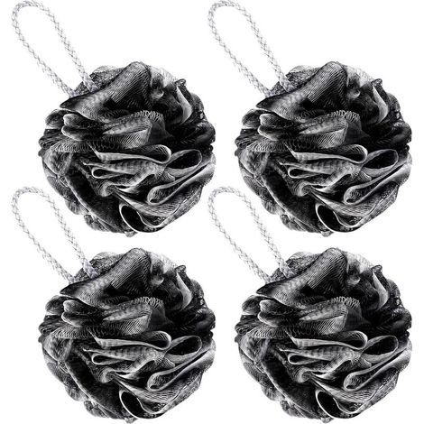 Duschblumen-Set, Badeschwamm mit Blumenmuster, Duschschwamm, waschbare Duschblume, Duschschwamm für Damen und Herren, weiches Netzgewebe, zum Peelen und Beruhigen der Haut (Schwarz) (1/5)
