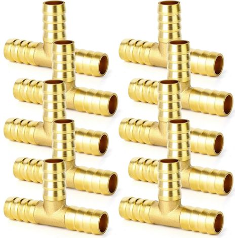 10pièces en laiton tuyau Barb Tee, raccord de tuyau en Tee à 3 voies (10mm x 10mm x 10mm) (1/5)