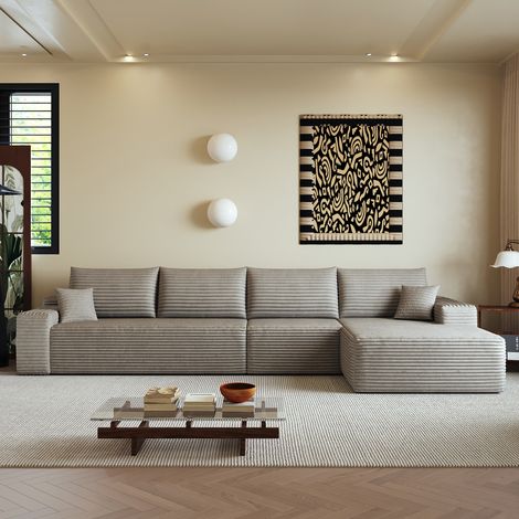 Canapé d'angle modulaire sans os de 340 cm avec méridienne en L, assise profonde, livré monté, canapé compressible, camel (1/5)