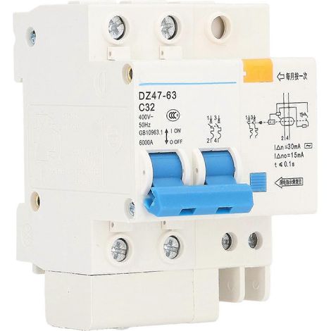 Modularer Leistungsschalter 32A 2P+N Differenzial 30mA, Fehlerstromschutzschalter 400V, C32 Sicherheitsschalter, automatische Abschaltvorrichtung für Schalttafeln. (1/5)