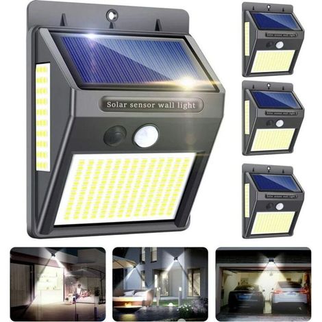 Luces solares para exteriores Innosinpo, 4 unidades, 216 LED, 1000 lúmenes, con sensor de movimiento, ángulo amplio de 300º, resistentes al agua IP65, montaje en pared, luces solares para entrada de j