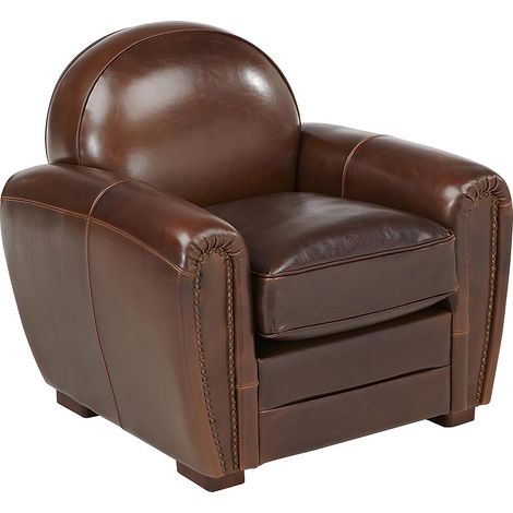 Vente-Unique – Fauteuil club cuir vieilli marron – Croûte de cuir de vachette – Mousse haute résilience – Longueur 90 cm – 1 place