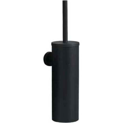 One-piece black toilet brush with wall-mounted stainless steel bathroom holder