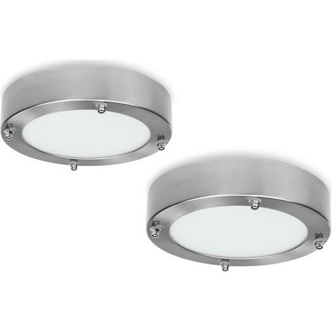 LED Deckenleuchten im 2er SET fürs Bad aus gebürstetem Stahl & Glas, Ø 28 cm (1/3)