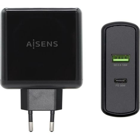 Chargeur Usb-c Pd3.0 30w Usb-a Qc3.0 18w Noir Aisens Asch-2pd30qc-bk (1/3)
