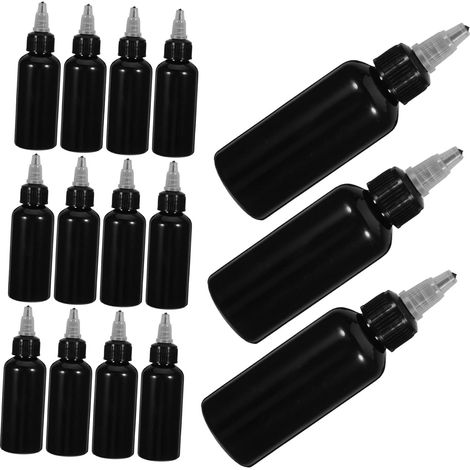 15 bouteilles distributrices en plastique PET noir, bouteilles de peinture avec bouchons à vis, réutilisables et faciles à nettoyer. (1/5)