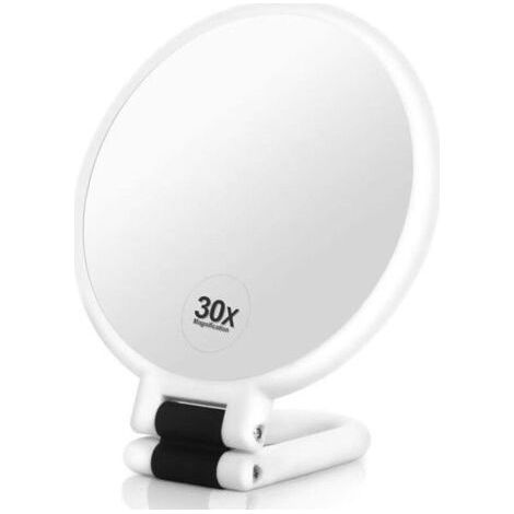 30X Magnifying Mirror with Handle - Double-Sided Makeup Mirror, Foldable and Portable, Can Be Used Anytime, Anywhere - Matte White (1/4)