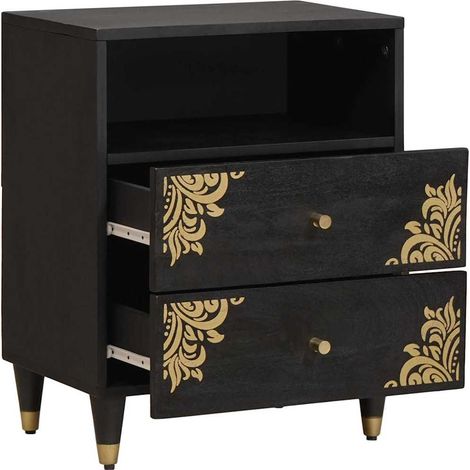 Table de chevet Cabinet de chevet Table de nuit Noir 50 x 33 x 62 cm Bois de mangue massif (1/5)