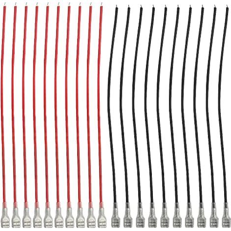 30 pièces de connecteurs à sertir femelles 6,3 mm avec gaine isolante AWG 22-14 et 20 cm (rouge + noir), connecteur électrique 2 fils (1/5)