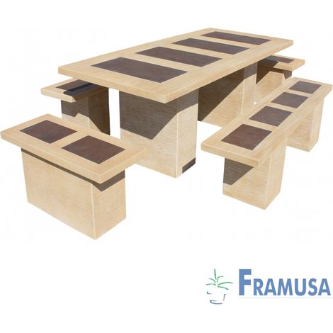 CONJUNTO COMEDOR PIEDRA RECTANGULAR JARDIN LIVINSTON ZINC OCRE