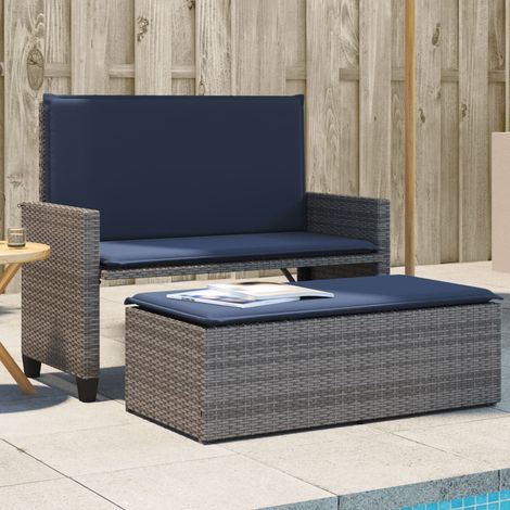 vidaXL Banc de jardin avec coussins et repose-pied gris résine tressée (1/5)