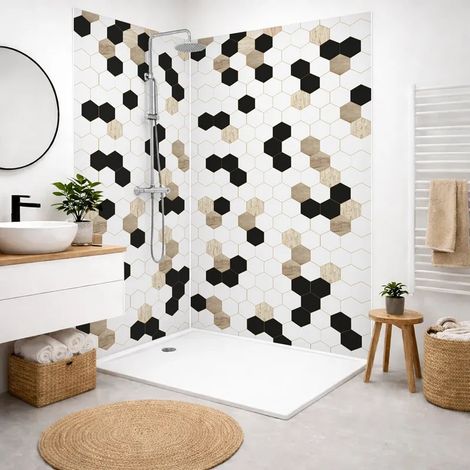 99Déco – Pack de 2 panneaux de douche en PVC 90x220 cm et 120x220 cm – Profilés blanc – Étanchéité facile – Installation rapide et propre (1/5)