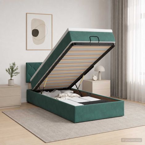 vidaXL Lit ottoman avec matelas Vert foncé 90 x 200 cm Velours (1/5)