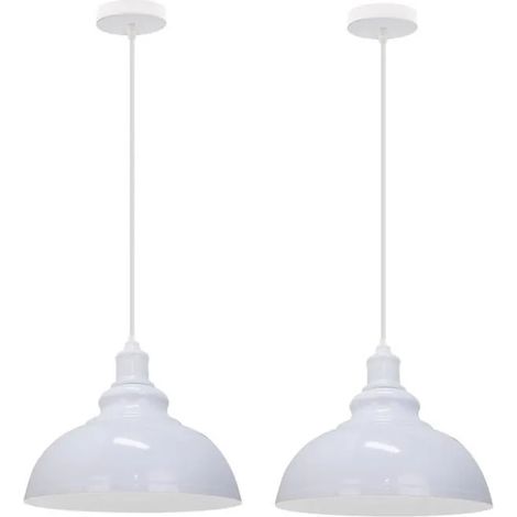 U-DO LOT DE 2 ,Lustre Suspension en Métal Blanc design Vintage 2923.5cm Lampe Ajustable Rétro Industriel (1/4)