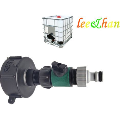 Robinet Cuve 1000L Avec Adaptateur Robinet Tuyau Arrosage, IBC Raccord Robinet, Robinet de Jardin pour Recuperateur Eau de Pluie (Adaptateur en plastique 3/4") (avec tête de tétine à valve) (1/4)