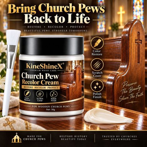 KineShineX Kirchenbank-Farbreparaturcreme, Creme zur Aufarbeitung und Reparatur von hölzernen Kirchenhockern, deckt Kratzer, Abnutzungsspuren und Verblassen ab. (1/5)