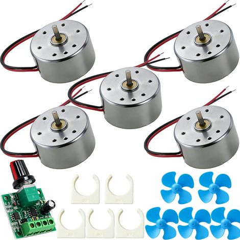 Lot de 5 moteurs 5 V CC à 6 000 tr/min : mini-générateur électrique, éolienne à manivelle avec fil, mini-pale de ventilateur, support de moteur en plastique et variateur de vitesse PWM 2 A (1/5)