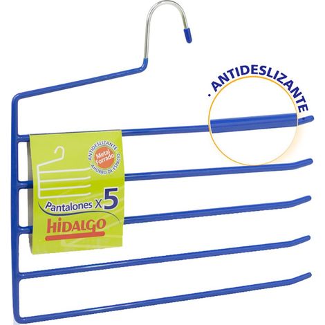 Percha antideslizante para 5 pantalones, color azul